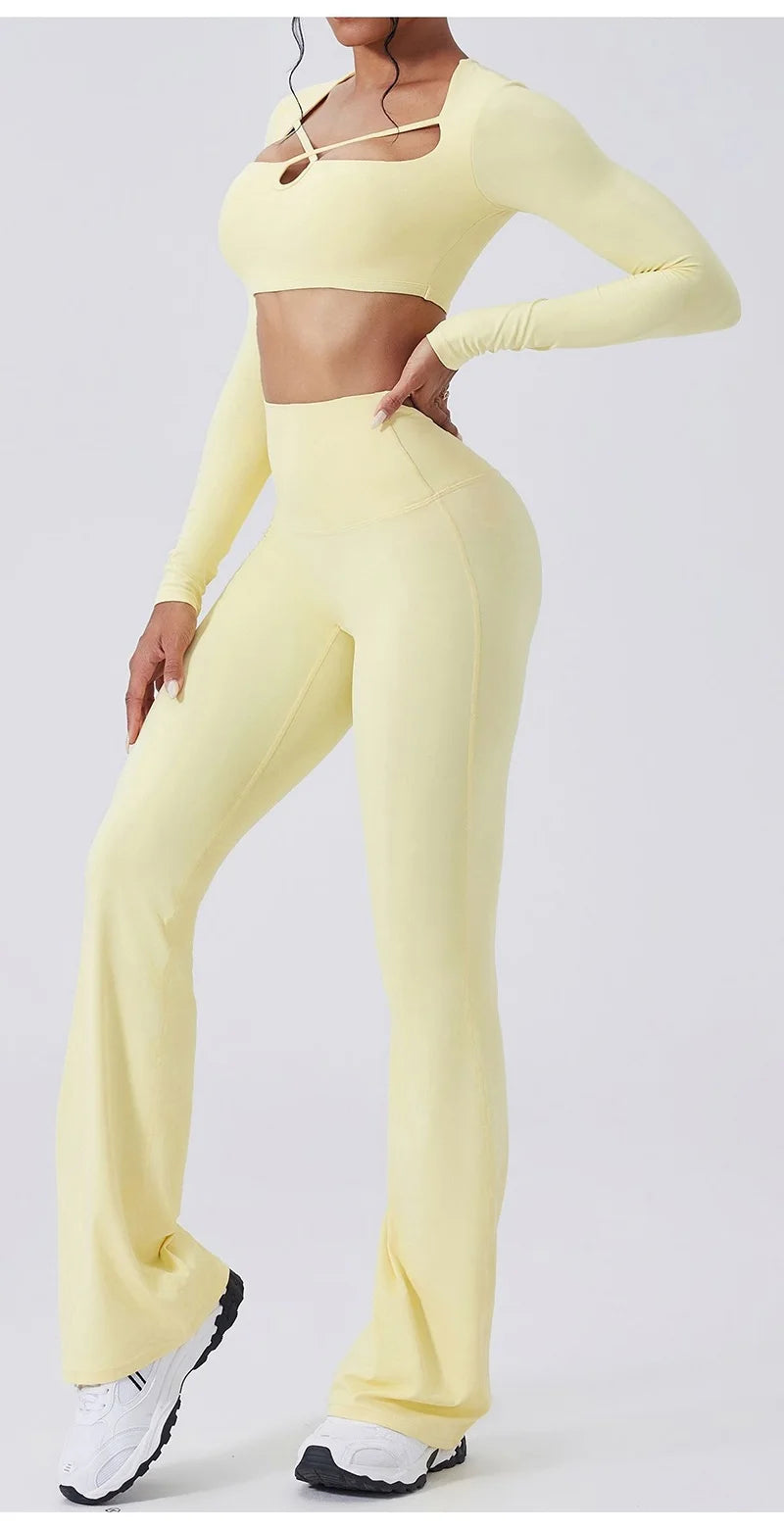 Cloud Hide Brown Yoga Suit Gym Woman Fitness Set Long Sleeve Sports Tracksuit Top Pants Workout Pilates Outfits Running Clothes