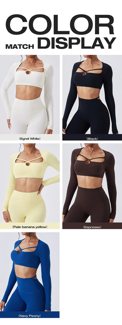 Cloud Hide Brown Yoga Suit Gym Woman Fitness Set Long Sleeve Sports Tracksuit Top Pants Workout Pilates Outfits Running Clothes