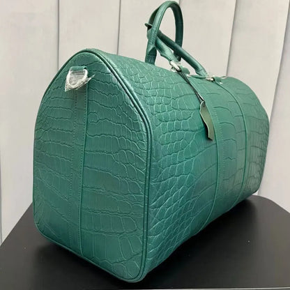 Authentic exotic crocodile belly leather men's large travel handbag real crocodile leather men's fashion luxury shoulder bag