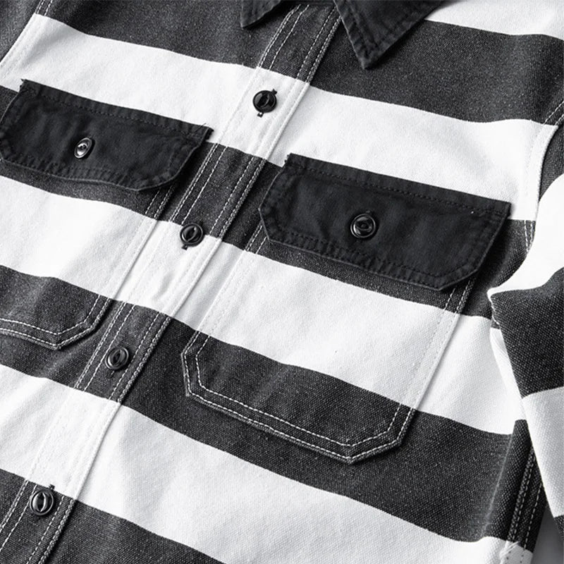 Amekaji Heavyweight Zebra Striped Jacket - Thick Canvas Motorcycle Biker Jacket Retro Workwear Coat