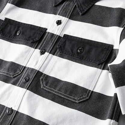 Amekaji Heavyweight Zebra Striped Jacket - Thick Canvas Motorcycle Biker Jacket Retro Workwear Coat