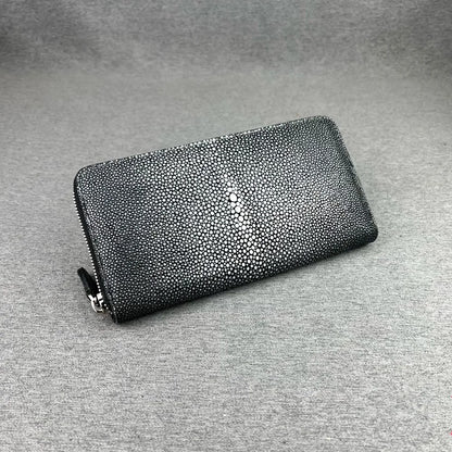 Genuine Unisex Stingray Leather Long Wallet, Exotic Style Leather Clutch for Women, Large Zip Card Holder for Men