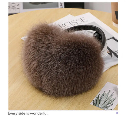 New Arrival Women 100% Real Fox Fur Ear Cover Plush Genuine Fox Fur Earmuff Winter Lady Big Pompoms Fox Fur Fluffy Earmuffs Warm