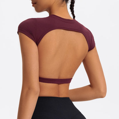 Summer Sports Short TOP Women Fitness shirts Yoga Wear Female Gym Training Suit Crop Top Women beautiful Back Tops T-Shirt