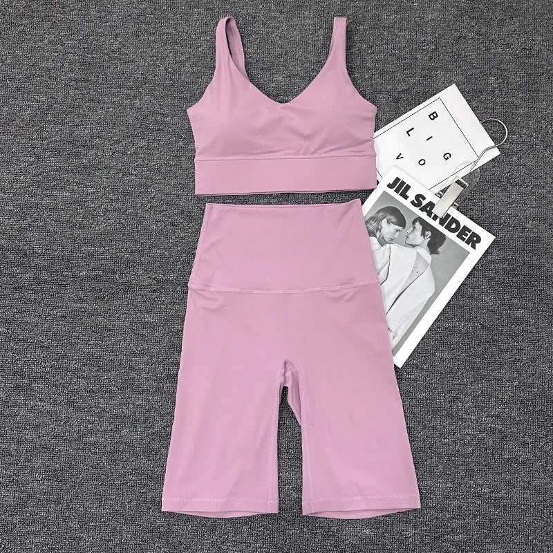 SOISOU Nylon Short Sets Womens Clothing Sports Bra Cycling Shorts Workout Set Women's Tracksuit Gym Yoga Sexy Outfit Women 2023