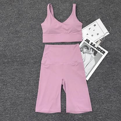 SOISOU Nylon Short Sets Womens Clothing Sports Bra Cycling Shorts Workout Set Women's Tracksuit Gym Yoga Sexy Outfit Women 2023