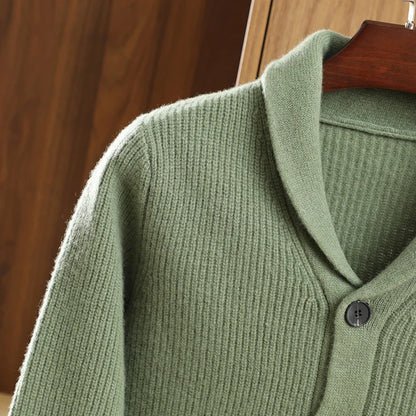 Men High Quality Polo Collar Cardigan Autumn Winter Thick Buttons 100% Merino Wool Sweater Smart Casual Coat Cashmere Knitwear
