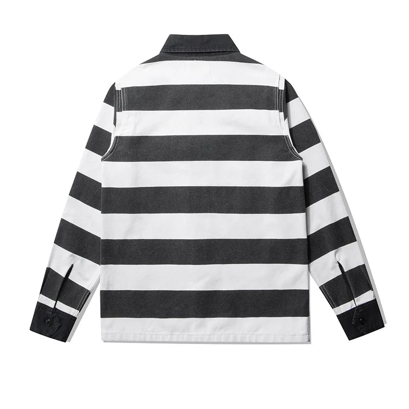 Amekaji Heavyweight Zebra Striped Jacket - Thick Canvas Motorcycle Biker Jacket Retro Workwear Coat