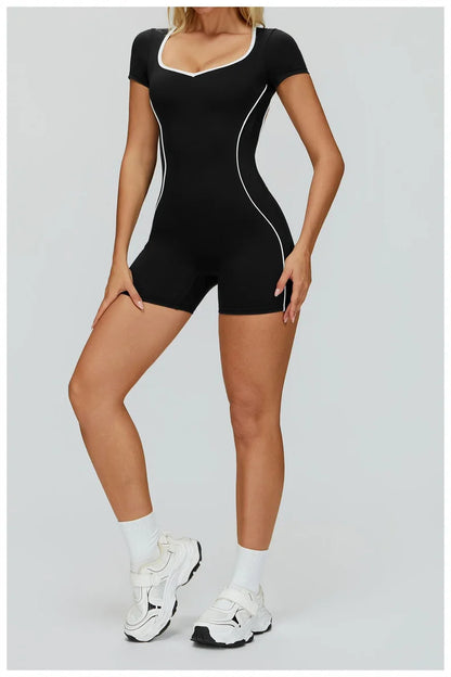 TRY TO BN Gym Jumpsuit Sports Hollow Back Women's Breathable Contrasting Colors Bodysuit Fitness One Piece Running Yoga Clothing