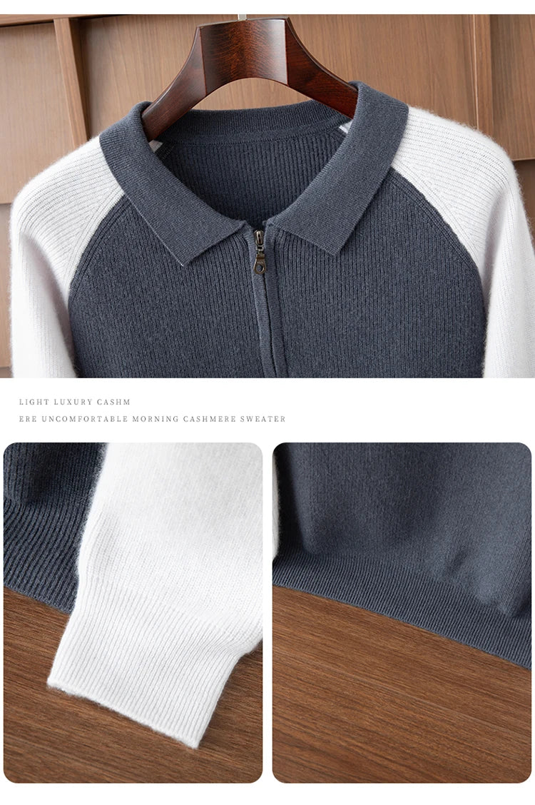 100% Cashmere Polo Sweater Autumn Winter Basic Smart Casual Long Sleeve Men's Pullover Cashmere Knitwear Soft Comfy Clothing Top