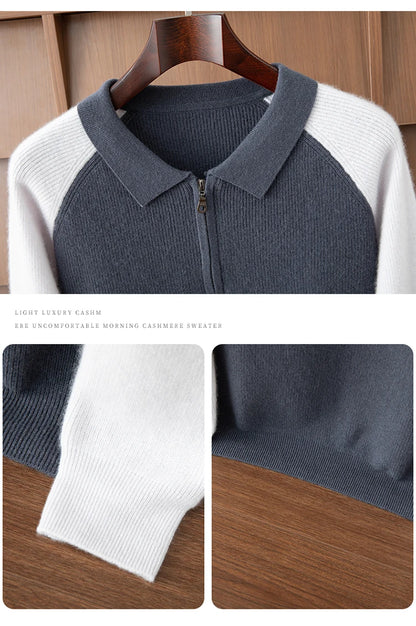 100% Cashmere Polo Sweater Autumn Winter Basic Smart Casual Long Sleeve Men's Pullover Cashmere Knitwear Soft Comfy Clothing Top