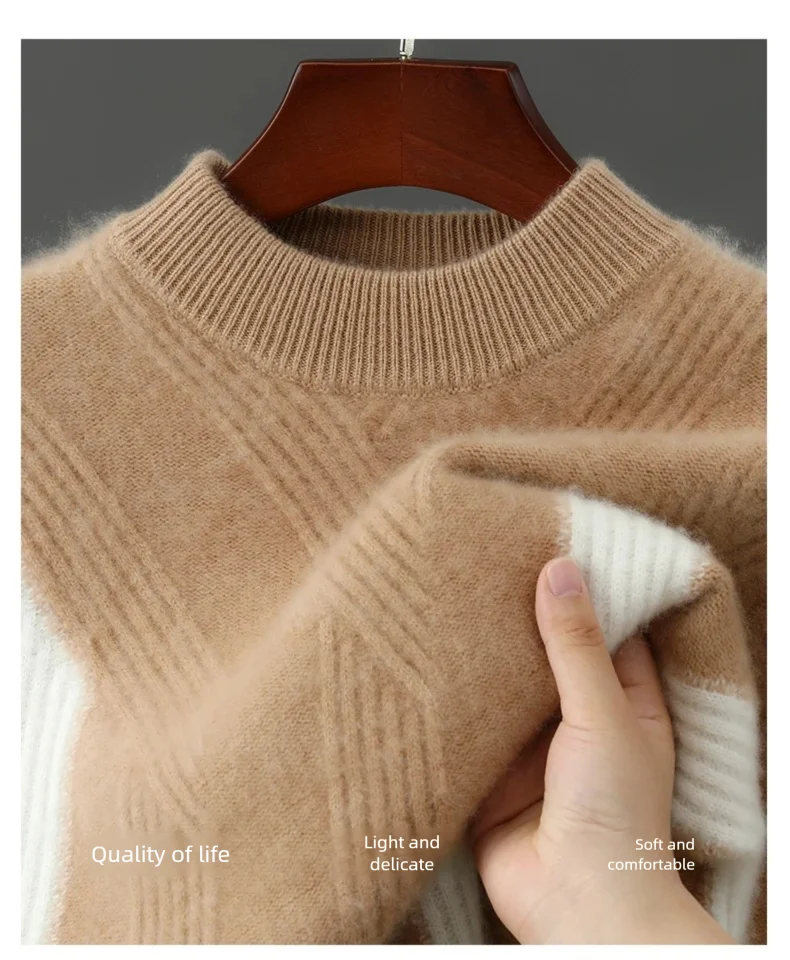 2025 Winter New Product Launch Men's Round Neck Jacquard Cashmere Knit Pullover 100% Pure Wool Men's Sweater Casual Thick Warm
