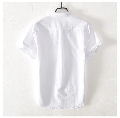 Summer Linen Cotton Men's POLO Collar Shirt Casual Business Short Sleeved Cardigan Fashion Loose Breathable Comfortable T-shirt