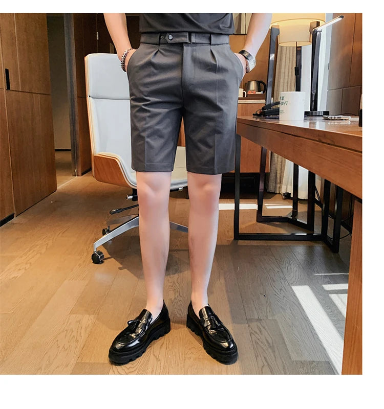 4 Color Summer British Style Suit Shorts 2023 Men Naples Business Casual Slim Fit Short Pant Fashion Slim Fit Solid Color Pants