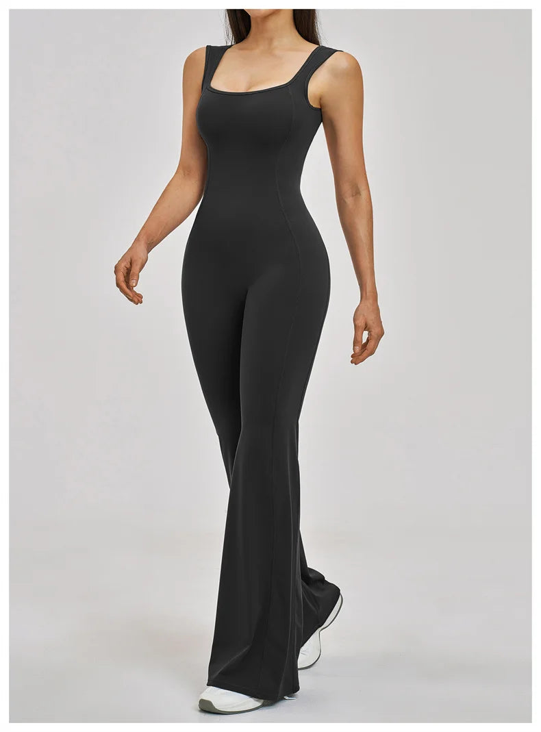 TRY TO BN Women Yoga Jumpsuit Beautiful Back High Strength Fitness Workout Bodysuit One Piece Sportswear Flare Pants Gym Clothes