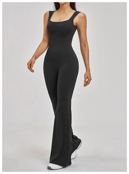TRY TO BN Women Yoga Jumpsuit Beautiful Back High Strength Fitness Workout Bodysuit One Piece Sportswear Flare Pants Gym Clothes