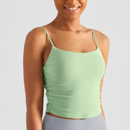 Fashion New Women Sports Tops Side Pleats Sexy Yoga Bras Suspender Nylon Elastic Women Workout Vest Gym Bra Tops Girl Sportswear