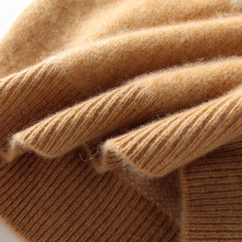 100% Merino Wool Half Zipper Mock Neck Knit Sweater Long Sleeves Loose Color-Blocked Pullover Cashmere Soft Warm Clothing Top