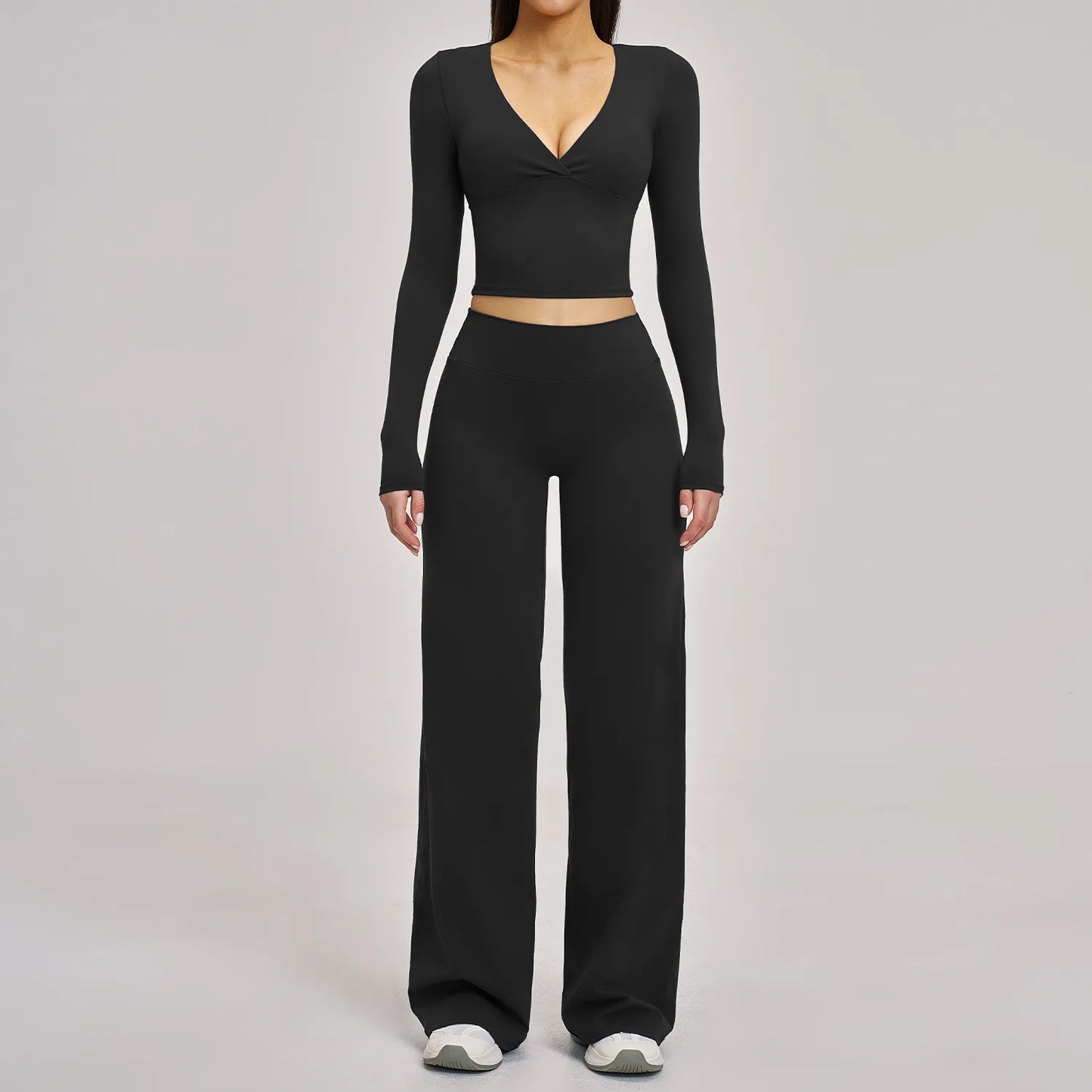 2PCS Yoga Set Women Tracksuits Workout Outfits Sportswear Gym Clothing Female Fitness Long Sleeve High Waist Leggings Yoga Suit