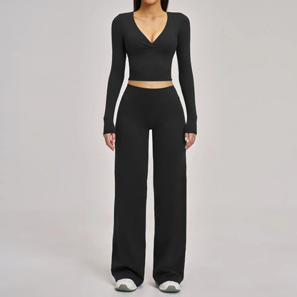 2PCS Yoga Set Women Tracksuits Workout Outfits Sportswear Gym Clothing Female Fitness Long Sleeve High Waist Leggings Yoga Suit