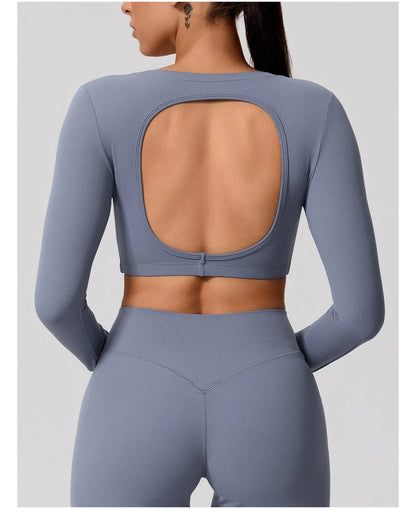 Women's Sports Long Shirt Female Backless Yoga Breathable Soft Shirt Autumn and Winter Training Top Woman Gym Sportswear