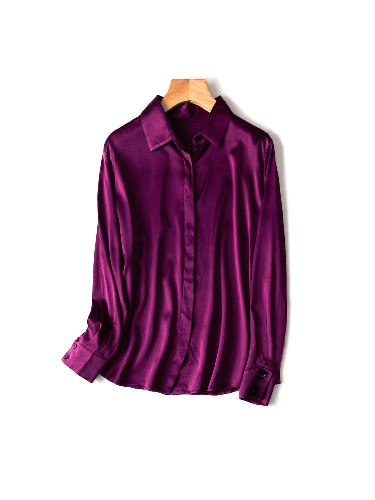 SuyaDream Woman Solid Shirts 93%Real Silk 7%Spandex Long Sleeves Chic Blouses, 2025 Spring Autumn Office Lady Top