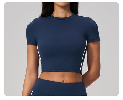 Sexy Women's Yoga Short Sleeve Fitness Sports T-Shirts Gym Clothes Push Up Running Tight Femme Yoga Workout Shirts Active Wear