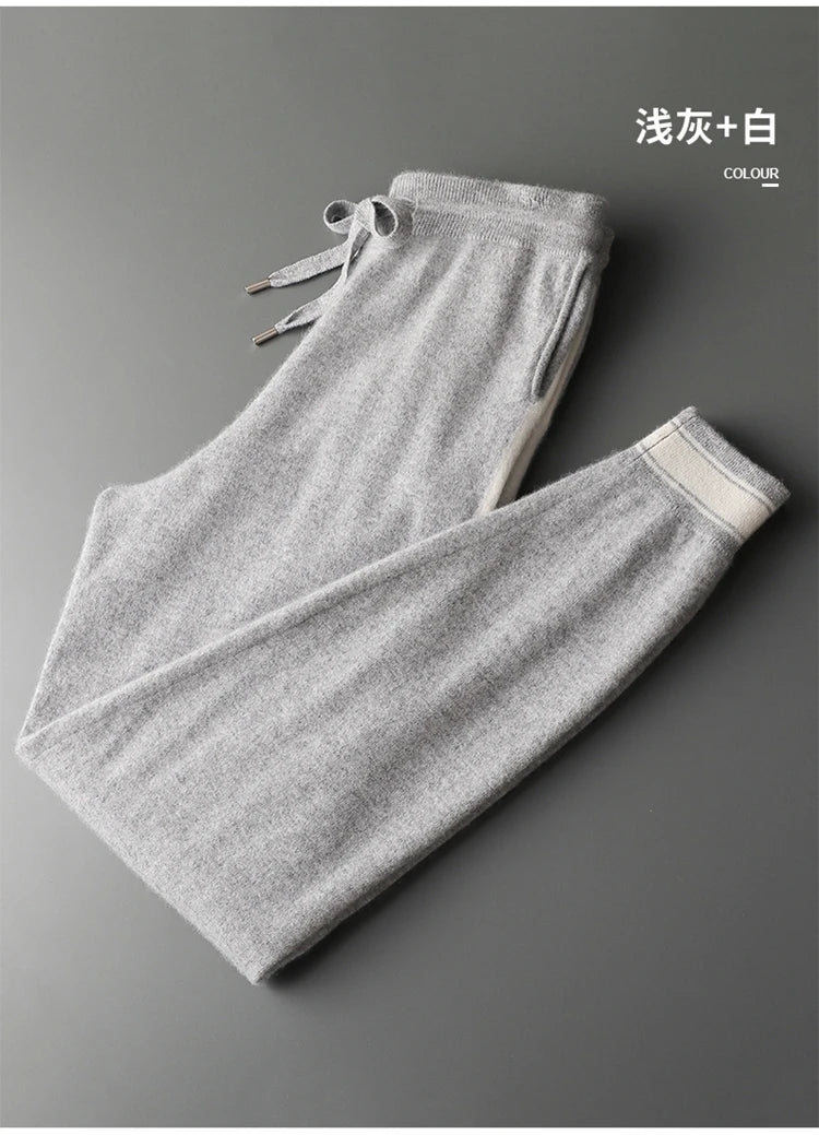 Autumn and Winter 100% Pure Cashmere 2-Piece set Men Loose and Warm Round Neck Pullover Sweater Knitted Casual Pencil Pants Suit