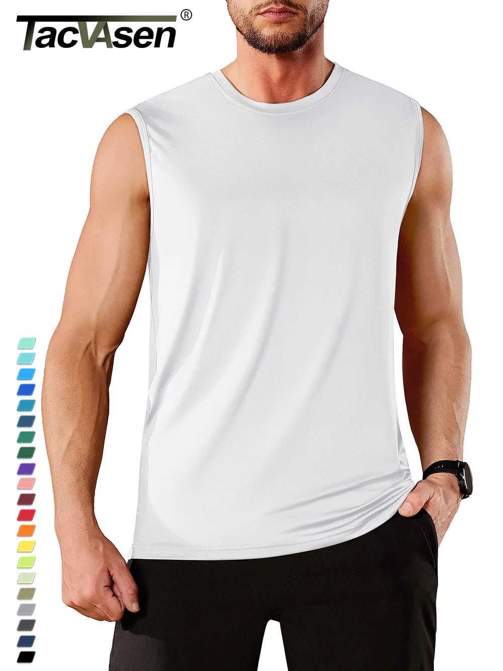 TACVASEN UPF 50+ TANK TOPS Quick Dry Sleeveless T-shirts Mens Summer Gym Fitness Running Tee Shirts Trainning tshirts Swimming