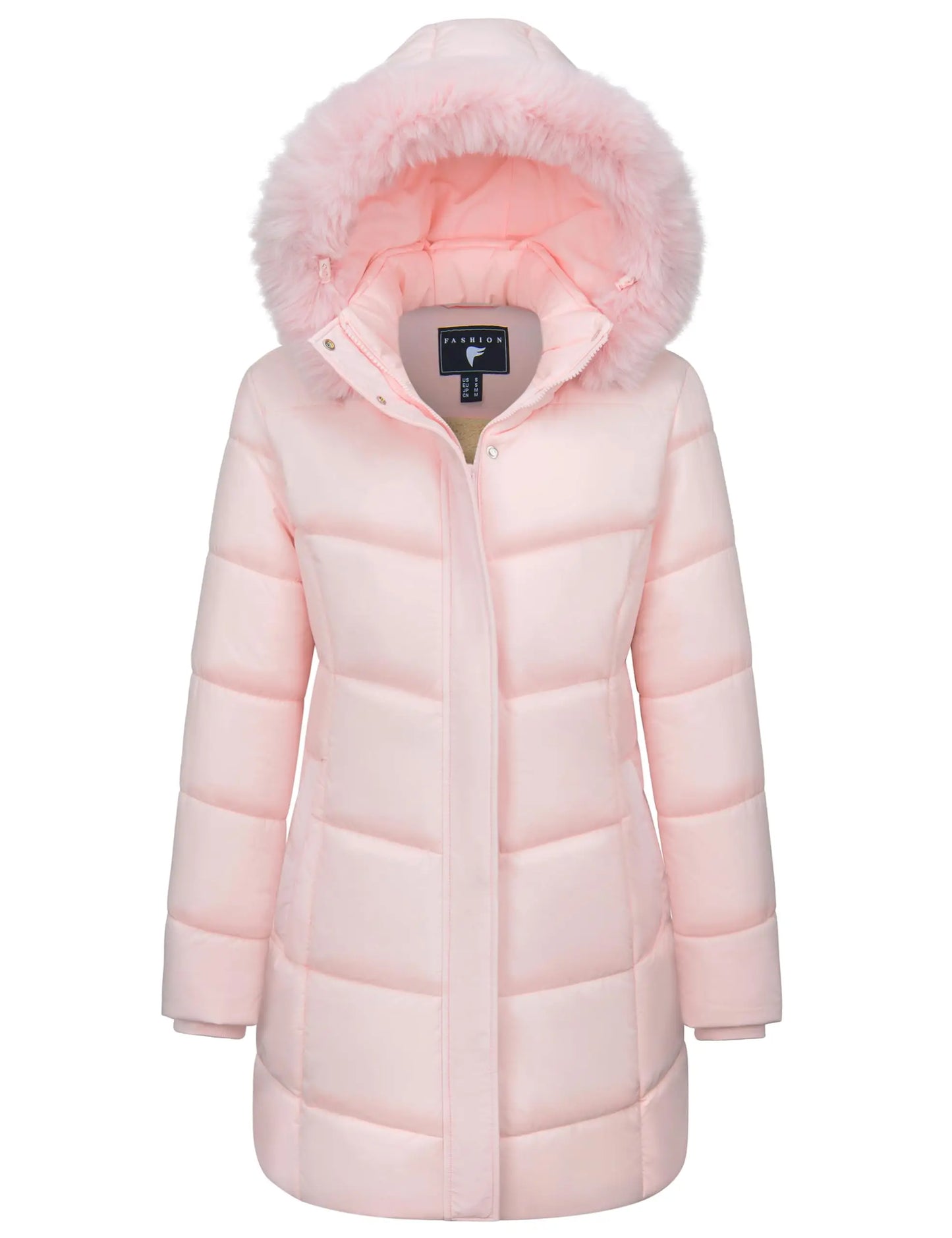 TACVASEN Womens Fleece Long Padding Winter Jacket Down Puffer Outwear with Removable Hood Waterproof Windproof Thicken Park Coat