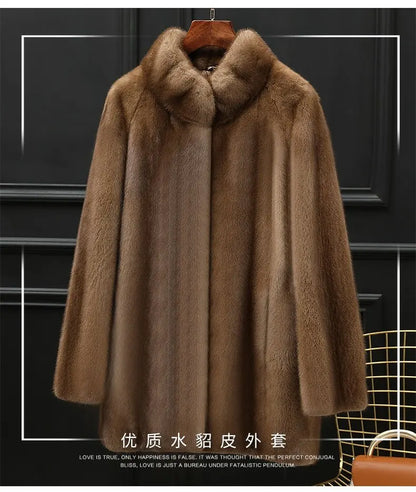 Real Mink Fur Coat Women Clothing Whole Mink Midi Long Fur Jacket 2023 Winter Clothes for Woman Stand Collar Abrigos Mujer FCY
