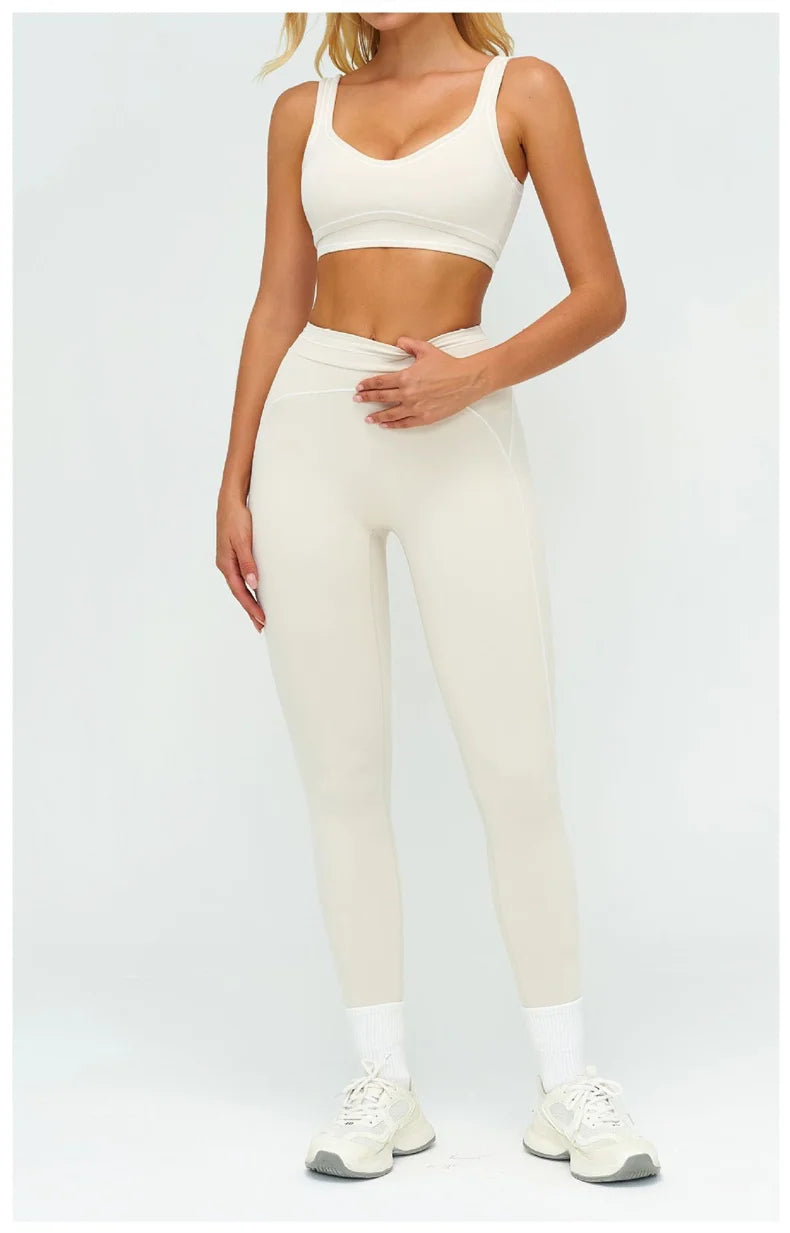 TRY TO BN Women's Tracksuit Sport Bra Yoga Set Contrasting Color High Waist Leggings Fitness Two Pieces Suit Running Gym Clothes