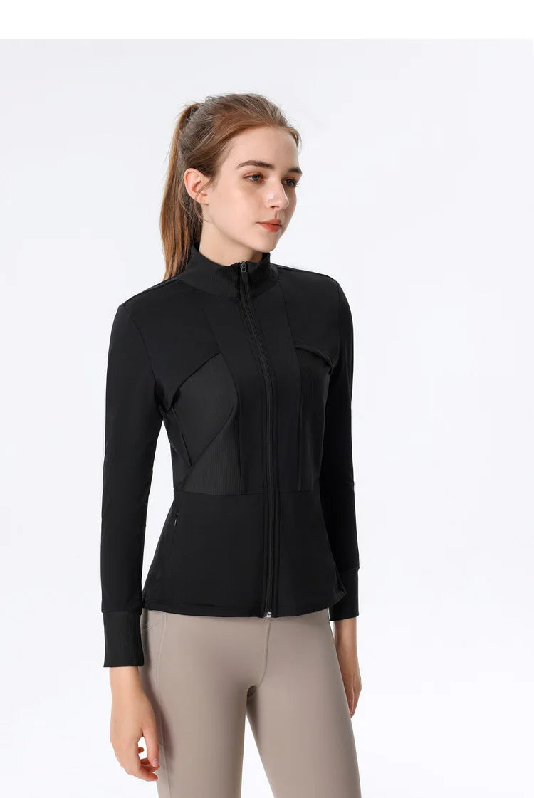 New Autumn SeasonsYoga Wear Women's Running Sportswear Tops Zip Up Sweatshirt Workout Fitness Clothes Cardigan Slim Tight Jacket