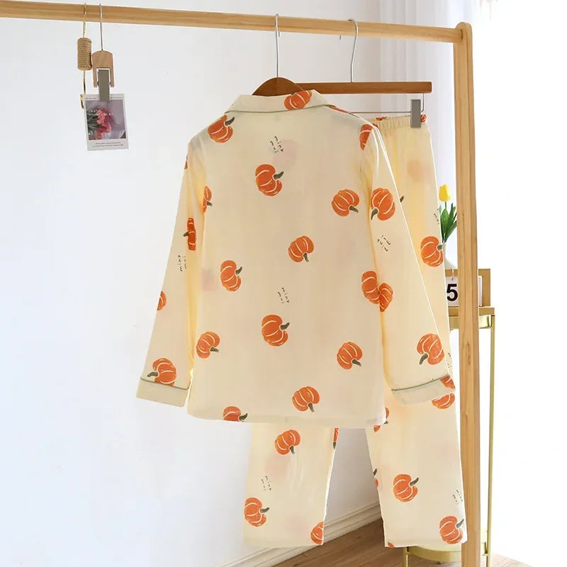 Spring/Summer 2026 New Women's 100% Cotton Gauze Thin Long Sleeve Pants Two Piece Cardigan Homewear Set Sleepwear Pijama