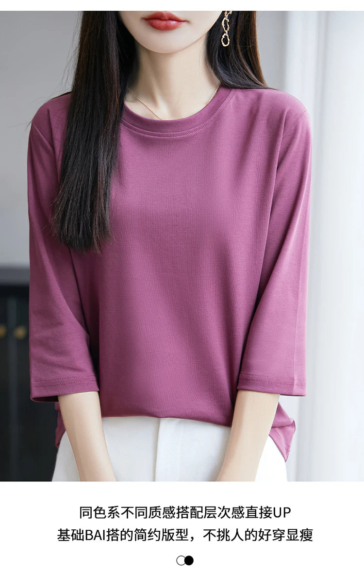 Spring And Summer New White Mercerized Cotton Short Sleeve T-Shirt Feminine Joker Cotton Cropped Sleeve Bottoming Shirt