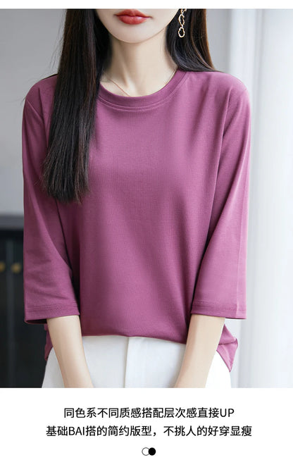 Spring And Summer New White Mercerized Cotton Short Sleeve T-Shirt Feminine Joker Cotton Cropped Sleeve Bottoming Shirt