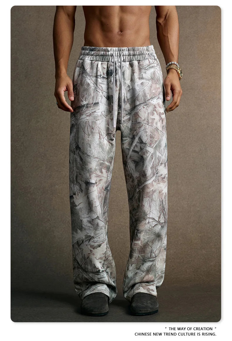 Custom LOGO Men's 2025 Autumn New 340G fleece-lined Fake Two-piece Camouflage Sweater T-Shirt Casual Pants Set