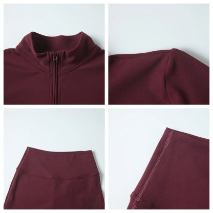 Hearuisavy Summer Half Zipper Yoga Suit Outdoor Workout Clothing Gym Set Women Flared Pants 2Pcs Sports Long Sleeves Shirt Suit