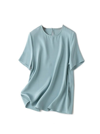 SuyaDream Women T Shirt 22mm Real Silk O Neck Short Sleeves Summer Tee 2025 New Chic Tops Pink Purple