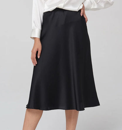 SuyaDream Silk Skirt for Woman 93%Silk 7%Spandex Solid A-line 2025 Spring Summer Chic Mid Skirts