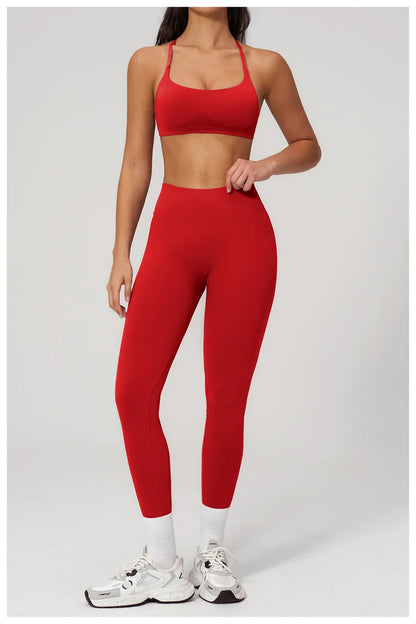 TRY TO BN Women Tracksuit 2 Piece Yoga Set Cross Bra High Waist V Waist Leggings Tummy Control Butt Lifting Workout Running Gym