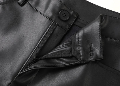 BIVIGAOS Fall Winter Fleece Loose Wide Leg Warm Leather Pants Women Button Pocket High Waist Thick PU Casual Straight Pants