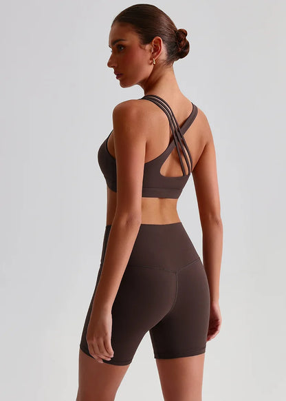 Solid Color High Impact Solid Gym Yoga Set Tight Legging Fitness Cross-back straps Bra Top 2pcs Soft Sport Suit  Women Sportwear
