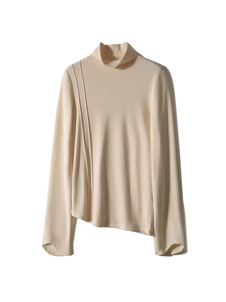 SuyaDream Women's Wool Blend Turtleneck Thermal T-Shirt, High Collar Basic Slim Tee, 2025 Fall Winter Simple Top