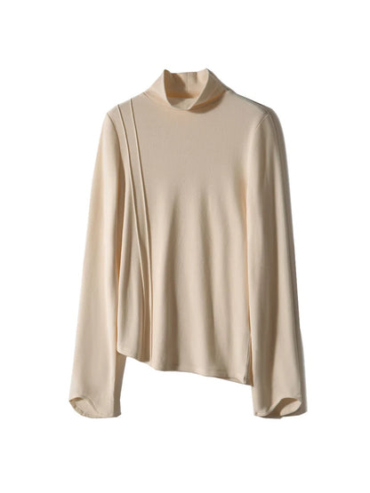 SuyaDream Women's Wool Blend Turtleneck Thermal T-Shirt, High Collar Basic Slim Tee, 2025 Fall Winter Simple Top
