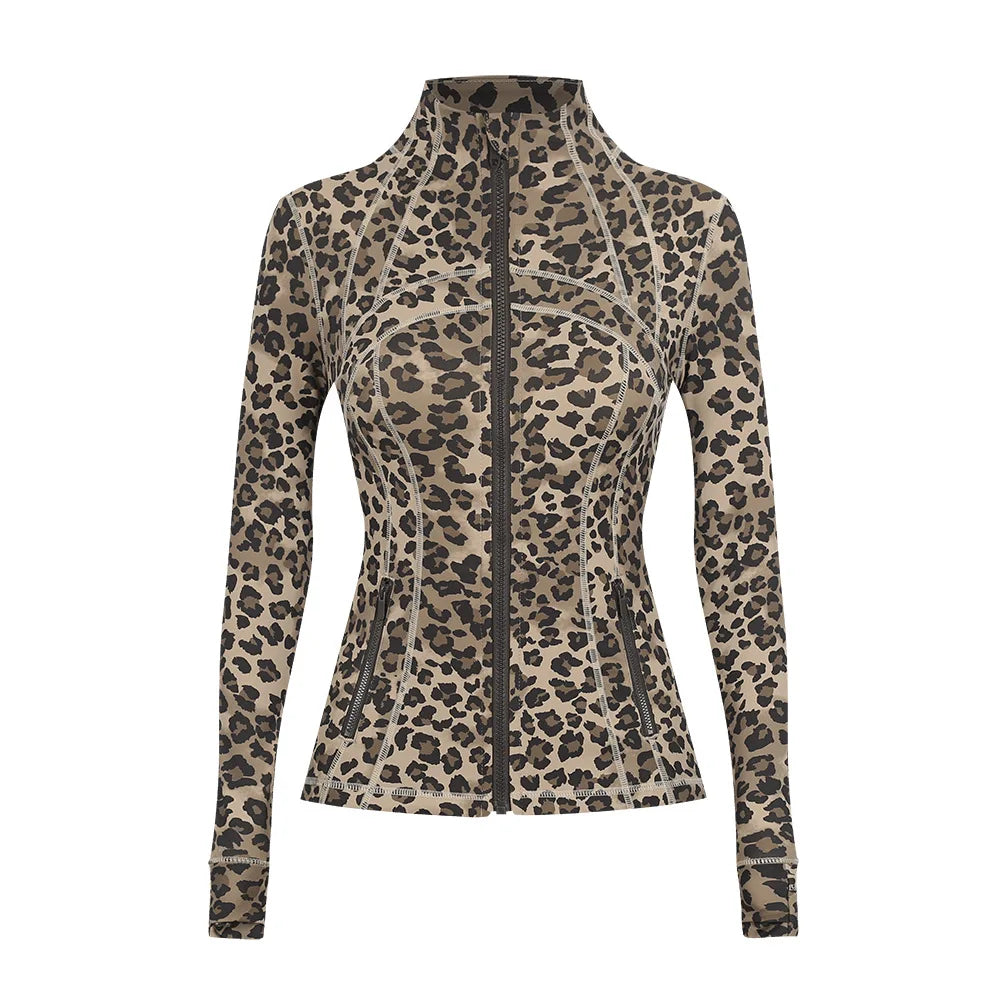 Personalized LOGO custom women's gold zip jacket tight stand-up collar quick-drying fitness running yoga suit 41-color S-3XL top