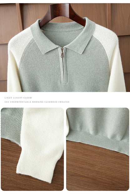 100% Cashmere Polo Sweater Autumn Winter Basic Smart Casual Long Sleeve Men's Pullover Cashmere Knitwear Soft Comfy Clothing Top