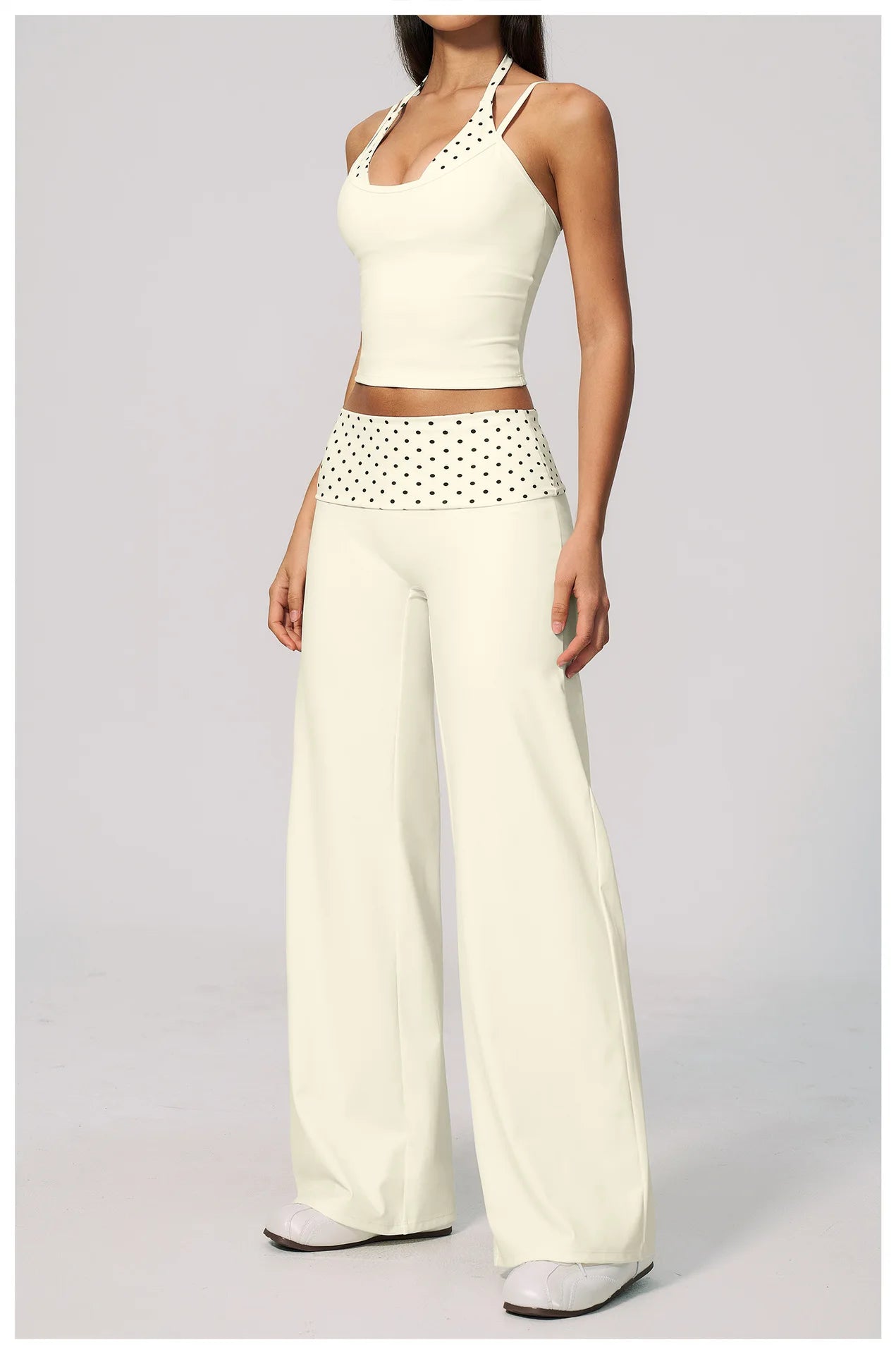 Custom LOGO women's sports trousers retro splicing polka dots folded waist fitness hip lift abdomen yoga trousers