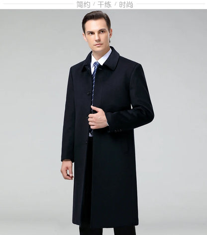 100% Cashmere Jacket Men Casual Business Men's Winter Coats Polo Collar Single Breasted Windbreaker Coat Casaco Masculino