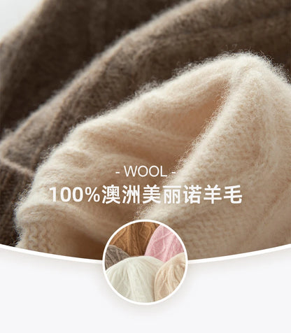 DjzDsm 100%Pure Wool Women's Hat For Winter Warm Soft Luxury Cashmere Twists Slouchy Street y2k Women's Hat